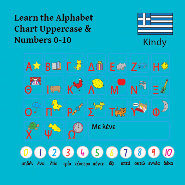 Greek Kindy Uppercase Alphabet & Numbers 0-10 Chart